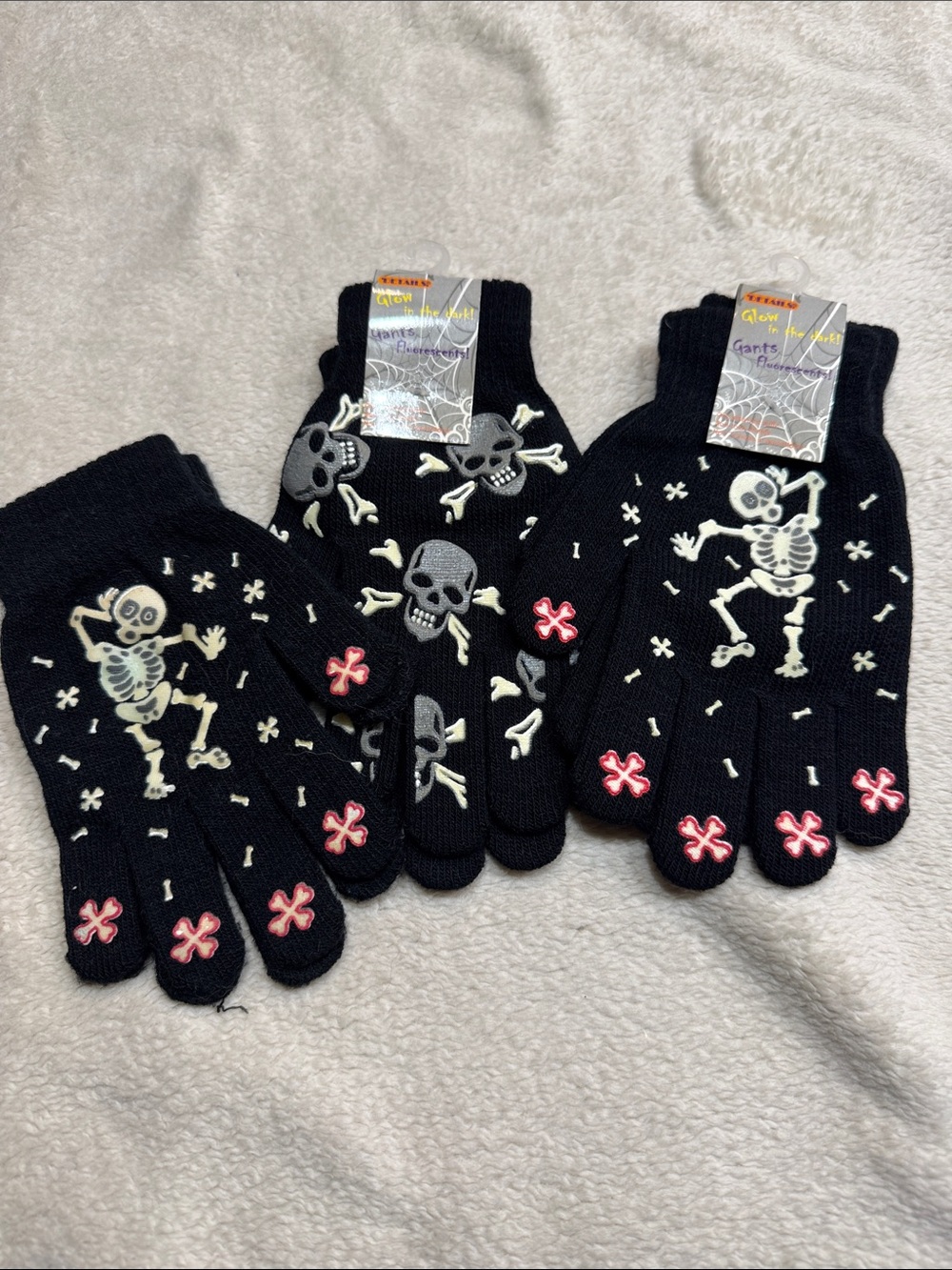 Glow-in-the-Dark Skeleton Kids Gloves - Black